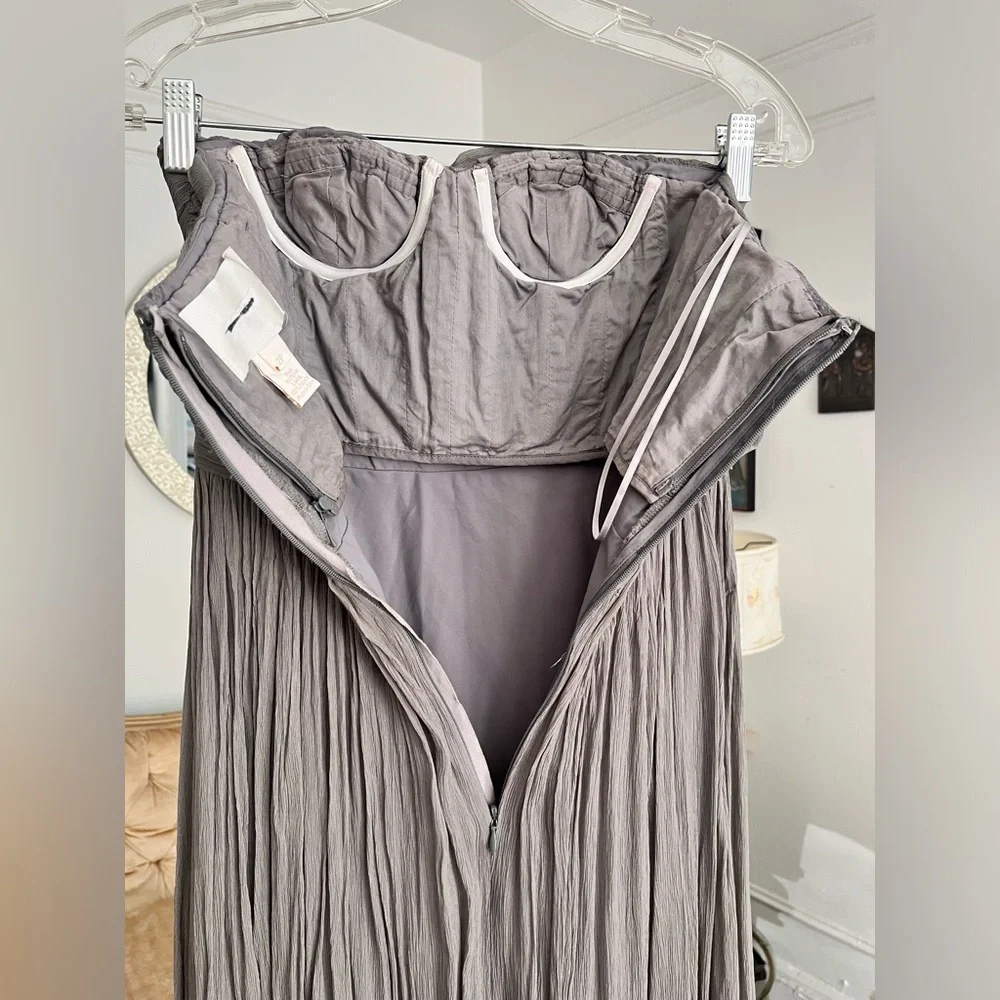 J Crew Arabelle Silk Gray Dress Xs 2P Strapless Formal Evening Gown Full Length